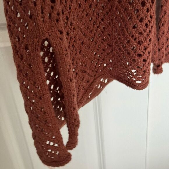 Wild Fable Crotchet Knit Brown Sparkly Wide Leg Pants With Bottom Side Slits - Picture 5 of 8